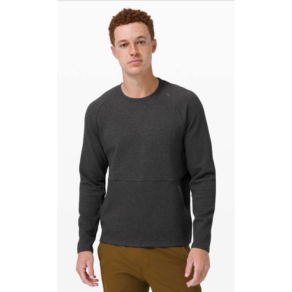 Lululemon At Ease Crewneck Pullover Mens Large Gray Textured Sweatshirt Active